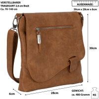 Bag Street Damentasche Umhängetasche Handtasche Schultertasche T0104 Cognac