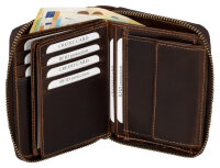 RFID Leder Portmonne Geldbörse Herren  mit Reißverschluss Hochformat Braun