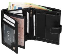 RFID echt Leder Portemonnaie Geldbörse Riegelbörsel Herren  Hochformat Schwarz