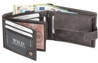 RFID echt Leder Portemonnaie Geldbörse Riegelbörsel Herren  Querformat Grau