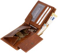 RFID echt Leder Portemonnaie Geldbörse Geldbeutel Herren  Querformat Cognac 5326