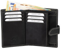 RFID Büffelleder Geldbörse Herren echt Leder Portemonnaie  Hochrformat Schwarz.