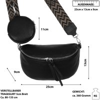 Bauchtasche  Umhängetasche Crossbody-Bag Hüfttasche Kunstleder Italy-Design BLACK