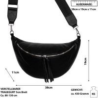 Bauchtasche XL Umhängetasche Crossbody-Bag Hüfttasche Kunstleder Italy-Design BLACK