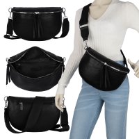 Bauchtasche Umhängetasche Crossbody-Bag Hüfttasche Kunstleder Italy-Design BLACK