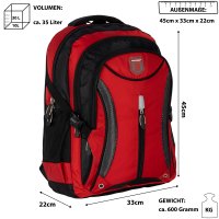 Rucksack Damen Herren Sport Schulrucksack Freizeit Reise Wandern Arbeit Backpack Rot