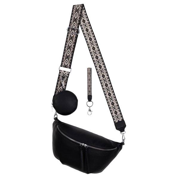 Bauchtasche  Umhängetasche Crossbody-Bag Hüfttasche Kunstleder Italy-Design BLACK