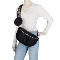 Bauchtasche  Umhängetasche Crossbody-Bag Hüfttasche Kunstleder Italy-Design BLACK