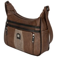 Damen Tasche Schultertasche Umhängetasche Crossover Bag Leder Optik Handtasche BRAUN-TAN