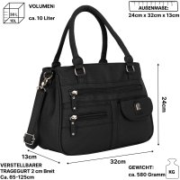 Damen Tasche Schultertasche Umhängetasche Crossover Bag Leder Optik Handtasche BLACK