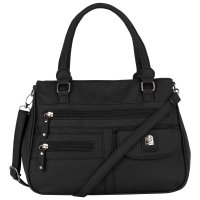 Damen Tasche Schultertasche Umhängetasche Crossover Bag Leder Optik Handtasche BLACK