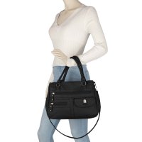 Damen Tasche Schultertasche Umhängetasche Crossover Bag Leder Optik Handtasche BLACK