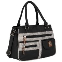 Damen Tasche Schultertasche Umhängetasche Crossover Bag Leder Optik Handtasche BLACK-GREY