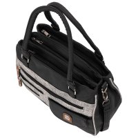 Damen Tasche Schultertasche Umhängetasche Crossover Bag Leder Optik Handtasche BLACK-GREY