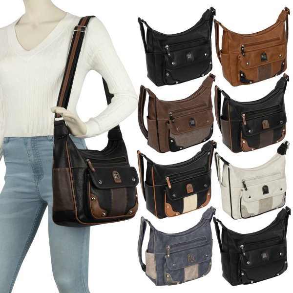 Damen Tasche Schultertasche Umhängetasche Crossover Bag Leder Optik Handtasche