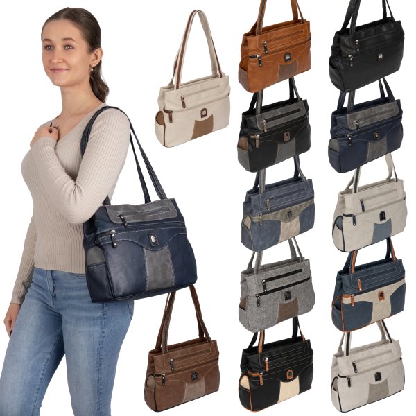 Damen Tasche Schultertasche Shopper Henkeltasche Handtasche Leder Optik