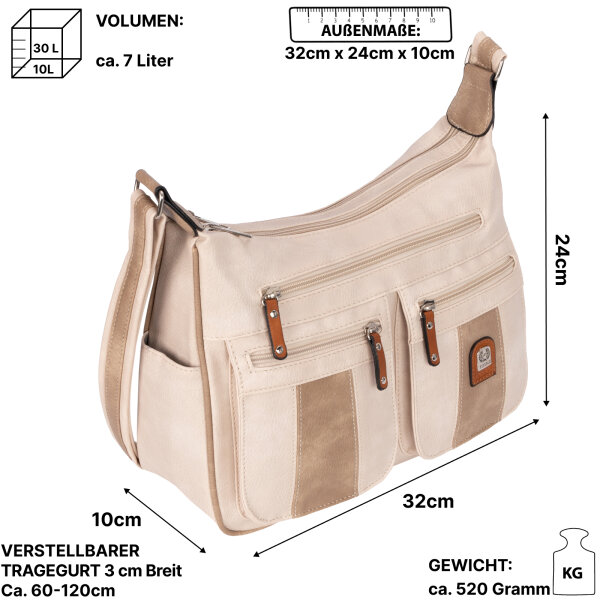 Damen Tasche Schultertasche Umhängetasche Crossover Bag Leder Optik Handtasche