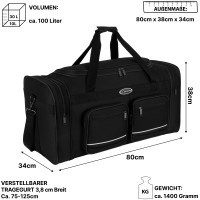 Sporttasche Saunatasche Reisetasche Fitnesstasche Damen Herren Kinder Schwarz L 80 x B 34 x H 38 cm  (ca.100 L)