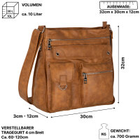 Jennifer Jones Damentasche Umhängetasche Handtasche Schultertasche COGNAC