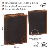 Leder Geldbörse Herren Portemonnaie RFID Hochformat Geldbeutel Büffelleder