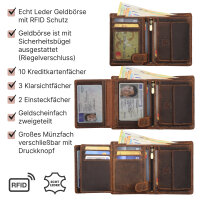 Leder Geldbörse Herren Portemonnaie RFID Hochformat Geldbeutel Büffelleder