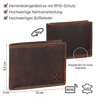 Leder Geldbörse Herren Portemonnaie RFID Querformat Geldbeutel Büffelleder