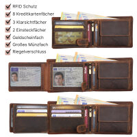 Leder Geldbörse Herren Portemonnaie RFID Querformat Geldbeutel Büffelleder