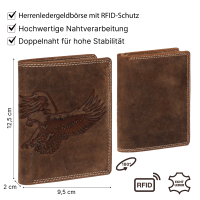 RFID Büffel Echt Leder Geldbörse Portemonnaie Herren mit geprägtem Motiv Hochformat Adler