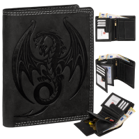 RFID Büffel Echt Leder Geldbörse Portemonnaie Herren mit geprägtem Motiv Hochformat Drache