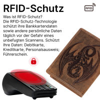 RFID Büffel Echt Leder Geldbörse Portemonnaie Herren mit geprägtem Motiv Hochformat Drache