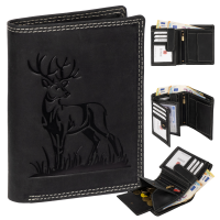 RFID Büffel Echt Leder Geldbörse Portemonnaie Herren mit geprägtem Motiv Hochformat Hirsch
