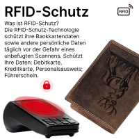 RFID Büffel Echt Leder Geldbörse Portemonnaie Herren mit geprägtem Motiv Hochformat Hirsch