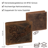 RFID Büffel Echt Leder Geldbörse Portemonnaie Herren mit geprägtem Motiv Querformat Adler