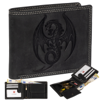 RFID Büffel Echt Leder Geldbörse Portemonnaie Herren mit geprägtem Motiv Querformat Drache