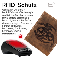 RFID Büffel Echt Leder Geldbörse Portemonnaie Herren mit geprägtem Motiv Querformat Drache