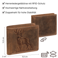 RFID Büffel Echt Leder Geldbörse Portemonnaie Herren mit geprägtem Motiv Querformat Hirsch
