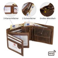 RFID Büffel Echt Leder Geldbörse Portemonnaie Herren mit geprägtem Motiv Querformat Totenkopf