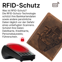 RFID Büffel Echt Leder Geldbörse Portemonnaie Herren mit geprägtem Motiv Querformat Truck/LKW