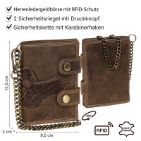 Leder Geldbörse Herren RFID Portemonnaie Echtleder Prägung mit Kette