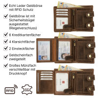 Leder Geldbörse Herren RFID Portemonnaie Echtleder Prägung mit Kette