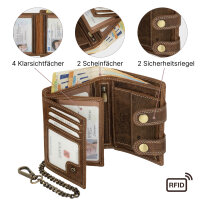 Leder Geldbörse Herren RFID Portemonnaie Echtleder Prägung mit Kette