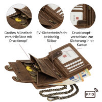 Leder Geldbörse Herren RFID Portemonnaie Echtleder Prägung mit Kette