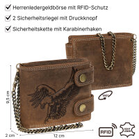 Leder Geldbörse Herren RFID Portemonnaie Echtleder Prägung mit Kette