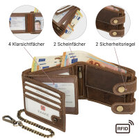 Leder Geldbörse Herren RFID Portemonnaie Echtleder Prägung mit Kette