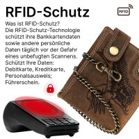Leder Geldbörse Herren RFID Portemonnaie Echtleder Prägung mit Kette