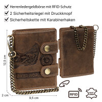 Leder Geldbörse Herren RFID Portemonnaie Echtleder Prägung mit Kette