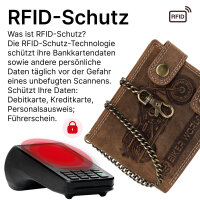 Leder Geldbörse Herren RFID Portemonnaie Echtleder Prägung mit Kette
