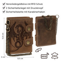 Leder Geldbörse Herren RFID Portemonnaie Echtleder Prägung mit Kette