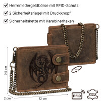 Leder Geldbörse Herren RFID Portemonnaie Echtleder Prägung mit Kette