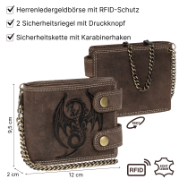 Leder Geldbörse Herren RFID Portemonnaie Echtleder Prägung mit Kette